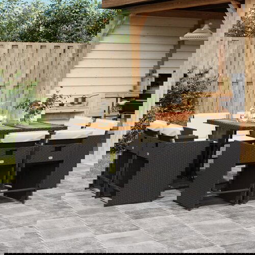 The Living Store Vrtna jedilna garnitura 9-delna z blazinami črn poli ratan - Vrtna Jedilna Garnitura, (21671950) Cene