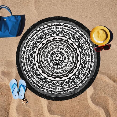 Lessentiel Maison Pe&amp;scaron;kir za plažu Siyah Mandala, 150x150 cm, Crno-beli Slike