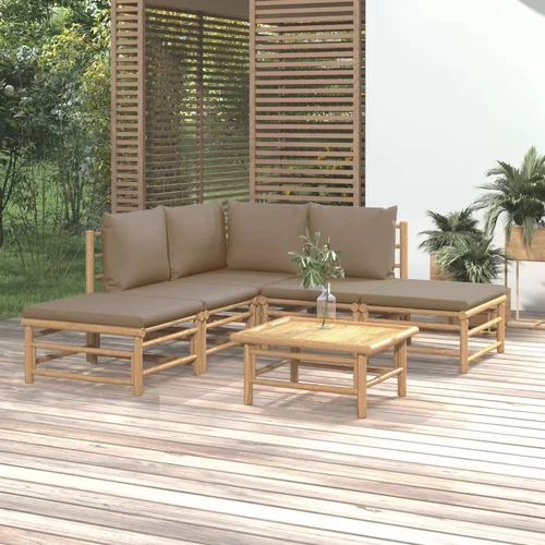 vidaXL Vrtna sedežna garnitura 6-delna s taupe blazinami bambus