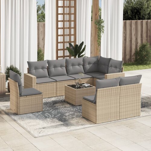 vidaXL 9-dijelni set vrtnih sofa s jastucima bež od poliratana Cijene