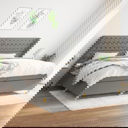 VidaXL Box spring postelja z vzmetnico temno siv 200x200 cm blago Slike