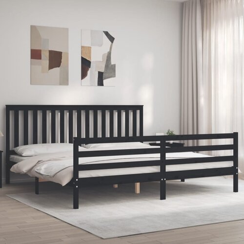The Living Store Posteljni okvir z vzglavjem črn 200x200 cm trden les - Posteljni Okvir, (21525732) Slike