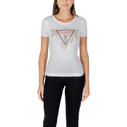 Guess Majice s kratkimi rokavi CN SS TRIANGLE PALM PRINT W5YI13 J1314 Bela Slike