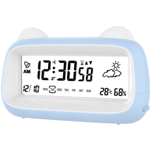 INF Polnilna mačja budilka z nočno lučjo, prikazom temperature in dremežem Blue, (5000290733) Slike