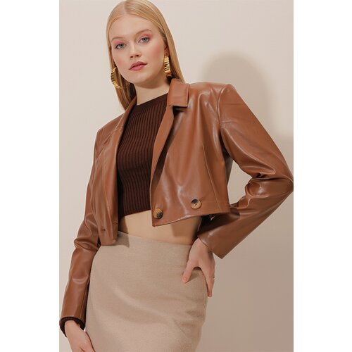 HAKKE Women&amp;#039;s Short Lined Faux Leather Jacket Slike