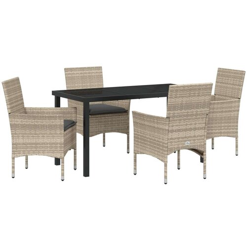  5-dijelni vrtni set za blagovanje s jastučićima svjetlosive boje Poly Rattan  vrtni stol crn 140x80x73 cm  kaljeno staklo Cijene