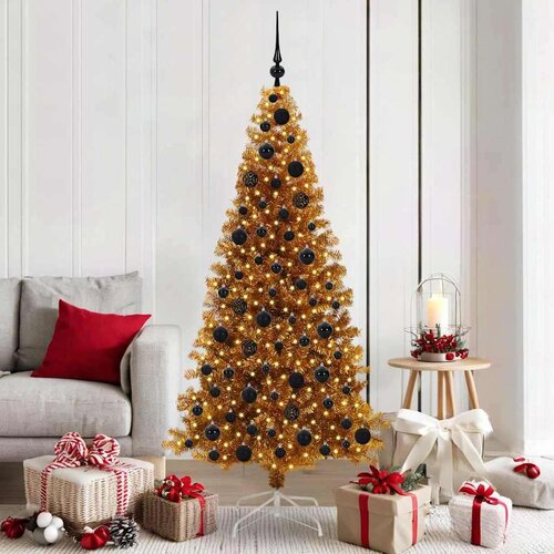 vidaXL Božično drevo med 300 LED z stojalom Zlata 180 cm PET Cene