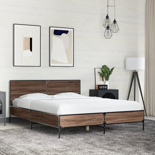  Okvir kreveta boja hrasta 120x200 cm konstruirano drvo i metal Cijene