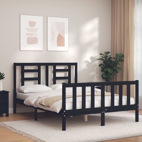 The Living Store Posteljni okvir z vzglavjem ?rn trden les - Posteljni Okvir, (21528355) Slike