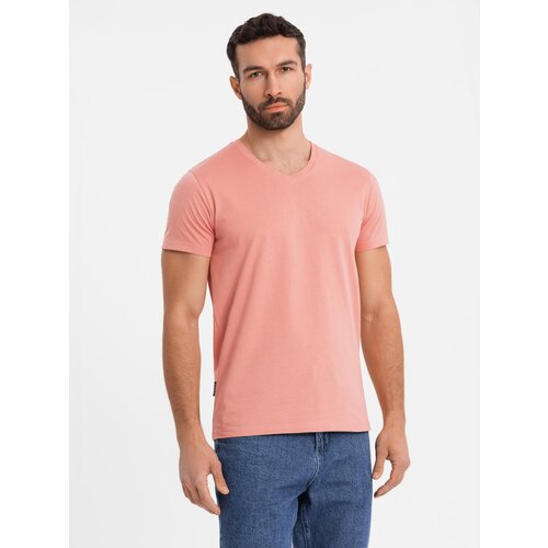 Ombre BASIC men's classic cotton tee-shirt with a v-neck - pink Cijene