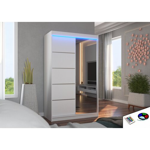 ADRK Drsna omara z ogledalom in LED osvetlitvijo NICEA, 120 cm - BELA Cene