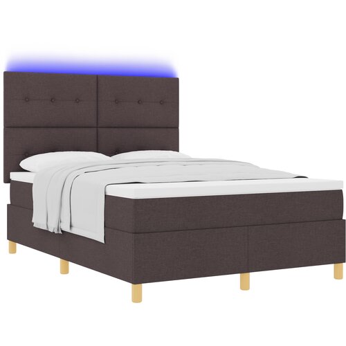 vidaXL Box Spring postelja z vzmetnico in LED temno rjava 140x200 cm tkanina, (22067377) Cene