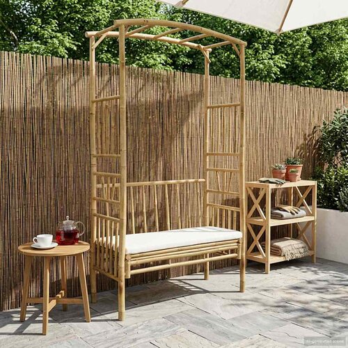  Vrtni luk s klupom Krem bijela 115 x 50 x 205 cm Bambus Cijene