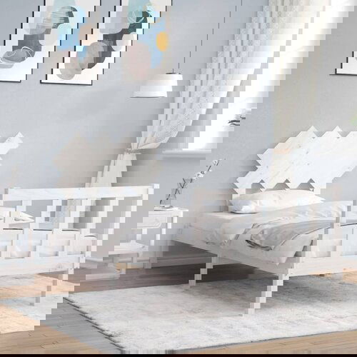 VidaXL Posteljni okvir z vzglavjem bel 90x200 cm trden les Slike
