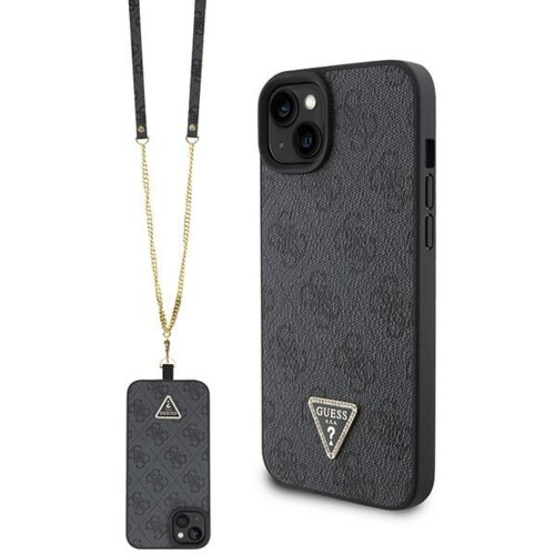 Guess GUHCP15SP4TDSCPK silikonski ovitek za iPhone 15 - črn z zlatim trikotnim logom in paščkom Cene