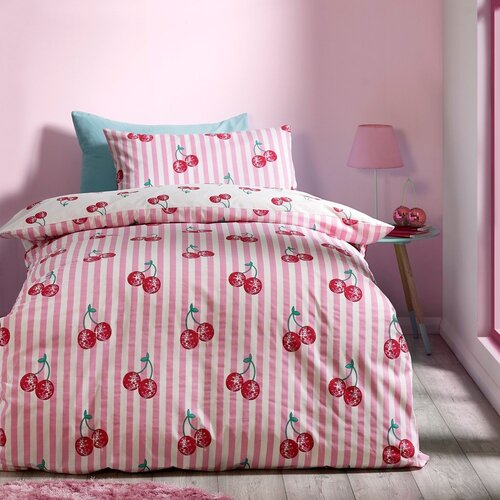 Catherine Lansfield Bijela/ružičasta posteljina za krevet za jednu osobu 135x200 cm Disco Cherries Stripes &amp;ndash; Slike