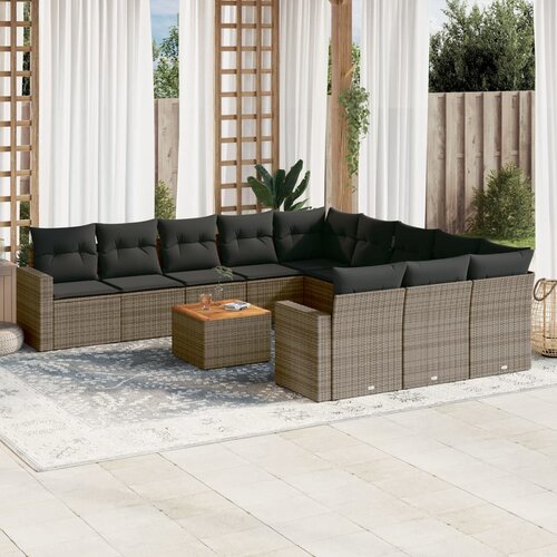 vidaXL 12-dijelni set vrtnih sofa od poliratana s jastucima sivi Cijene