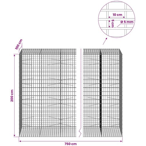  Gabion s žicom debljine 5 mm i mrežom 5x10 cm 750x100x200 cm Slike