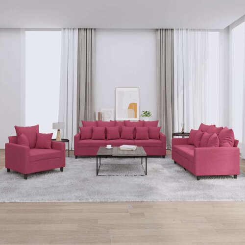  3-dijelni set sofa s jastucima crvena boja vina baršunasti Cijene