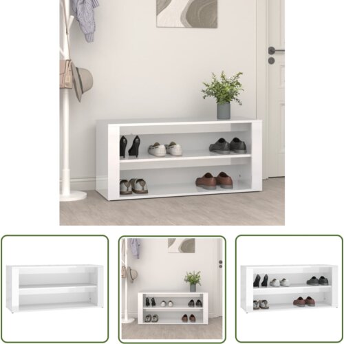 The Living Store Regal za čevlje visok sijaj bel 100x35x45 cm inženirski les - Stojalo Za Čevlje, (21744704) Cene