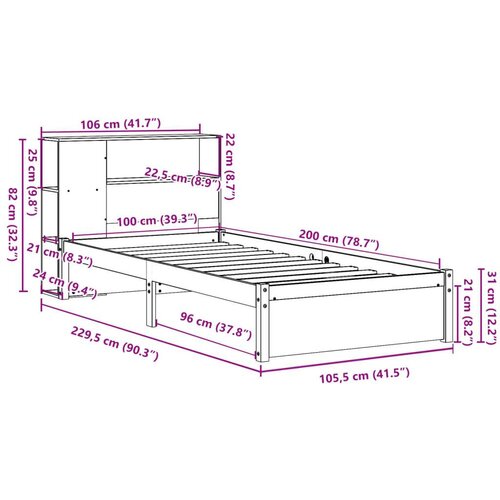 vidaXL Krevet s regalom z knjige bez madraca bijeli 100x200cm borovina Cijene