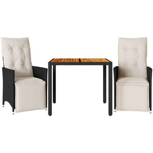  3-dijelni bistro set s jastucima crni od poliratana Slike