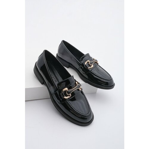 Marjin Women's Loafer Buckle Casual Shoes Larista Black Patent Leather Cene