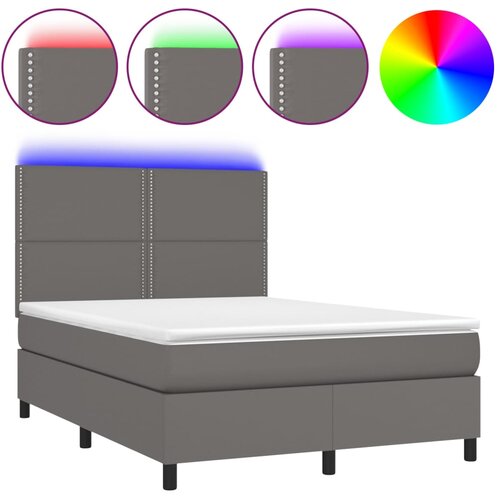 Maison Chic Box spring postelja - Vzmetna postelja z vzmetnico LED siva 140x200cm umetno usnje SL2836, (21905078) Cene