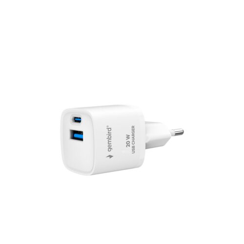  USB punjač 1xType-C + 1xUSB-A fast charger, 20W, white, GEMBIRD, TA-UC-PDQC20-W-01 Slike