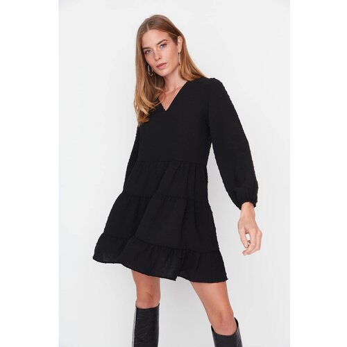Trendyol Black Fabric Textured Ruffle Dress Slike