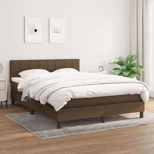  Box spring postelja z vzmetnico temno rjava 140x200 cm blago, (20893616) Slike