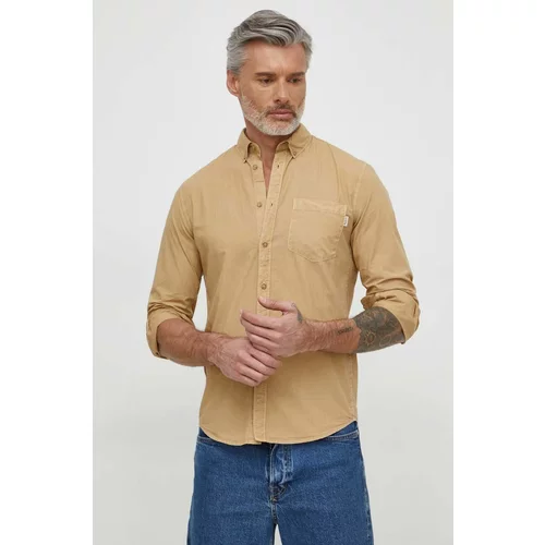 PepeJeans Pamučna košulja Prince za muškarce, boja: bež, regular, s button-down ovratnikom