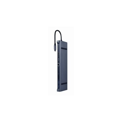 Docking station GEMBIRD USB adapter Type-C 10-in-1 multi-port adapter (USB hub+HDMI+VGA+PD+card reader+LAN+3.5mm), A-CM-COMBO10-01 Slike