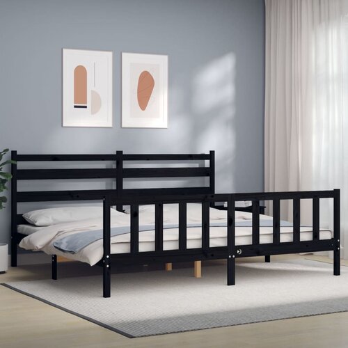 vidaXL Posteljni okvir z vzglavjem črn 200x200 cm trden les Cene
