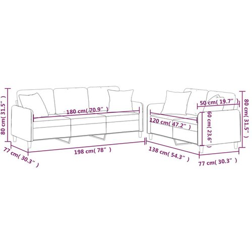  2-dijelni set sofa s jastucima svjetložuti od tkanine Slike