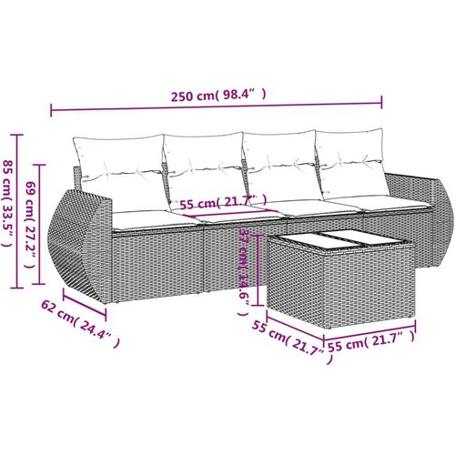 VidaXL 5-dijelni set vrtnih sofa s jastucima poliratan smeđi Slike