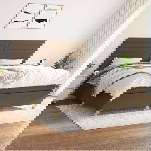  Box spring postelja z vzmetnico temno rjava 160x200 cm blago, (20899422) Cene