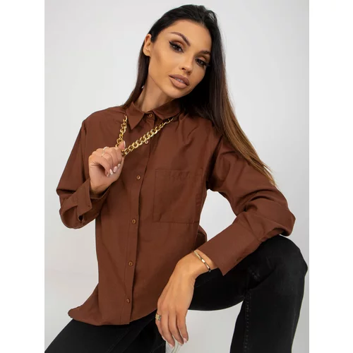 Fashion Hunters Brown women's oversize shirt with chain
