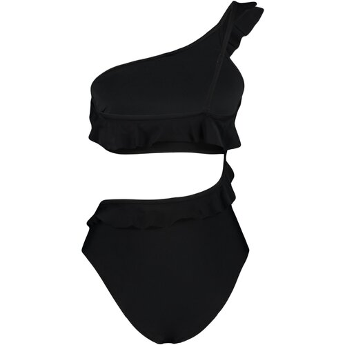 Trendyol Black Ruffle Detailed One Shoulder Swimsuit Cene