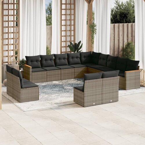 vidaXL 13-dijelni set vrtnih sofa od poliratana s jastucima sivi Cijene