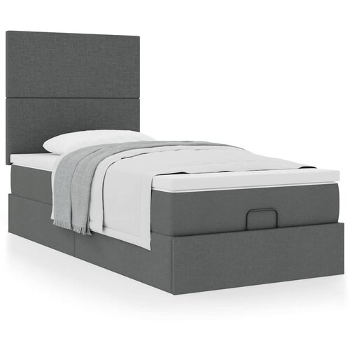 vidaXL Otomanski posteljni okvir z vzmetnico siv 90x190 cm blago Cene