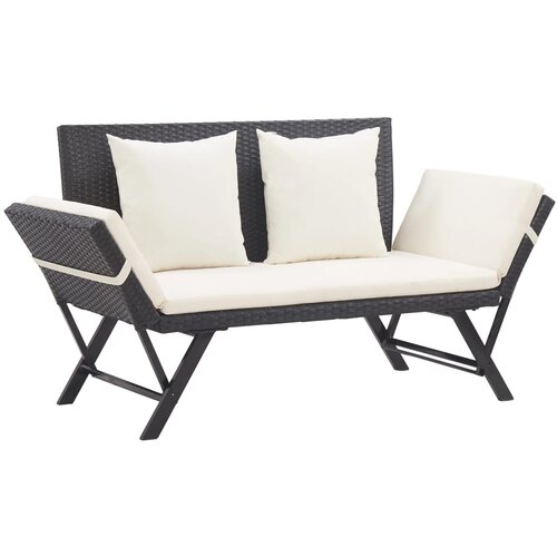 The Living Store Vrtna klop z blazinami 176 cm črn poli ratan - Vrtni Ležalnik, (21469431) Cene