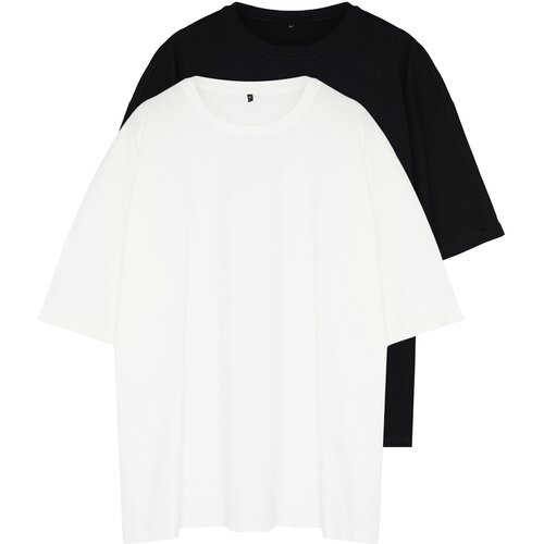 Trendyol Black-Ecru Men's Oversize 2 Pack Basic 100% Cotton T-Shirt Cijene