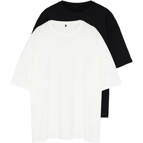 Trendyol Plus Size Black-Ecru Men's Oversize 2-Pack Basic 100% Cotton Comfortable T-Shirt