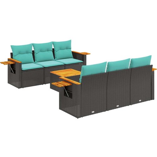  7-dijelni set vrtnih sofa od poliratana s jastucima crni Slike