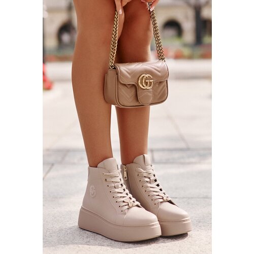 Kesi High leather women&amp;#039;s platform sneakers Vinceza beige Slike