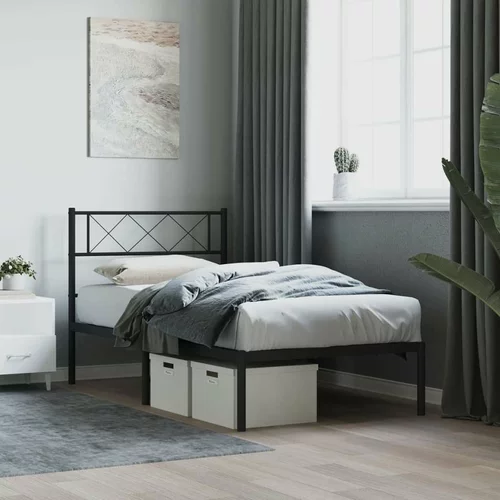 Metalni okvir za krevet s uzglavljem crni 100x190 cm