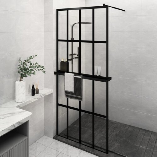  The Living Store Pregrada za tuš s polico črna 90x195 cm ESG steklo in aluminij - Stena Za Tuš, (21448183) Cene
