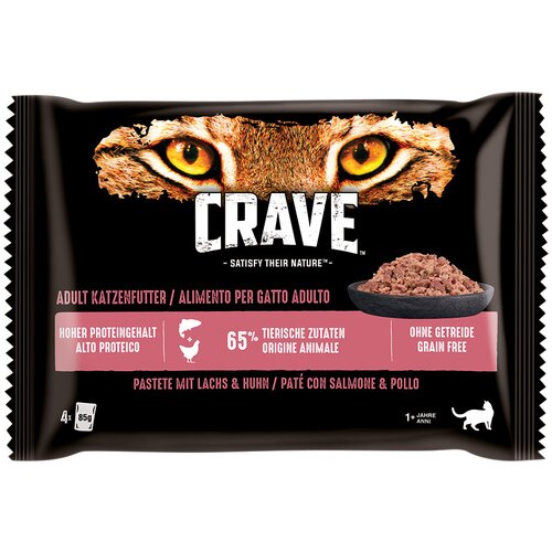 CRAVE Cat vrečke multi pakiranje 4 x 85 g - Miks: Pašteta s piščancem & puranom in z lososom & piščancem Cene
