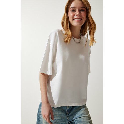 Happiness İstanbul Women's White Premium Crew Neck Oversize Knitted T-Shirt Slike